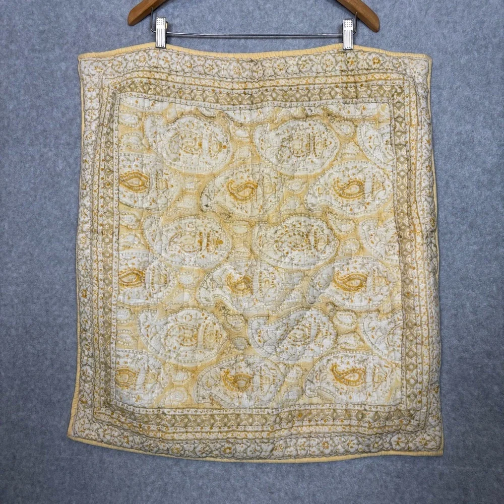 Pottery Barn Outlet Euro Sham (24x26) Butter Yellow/White Paisley Pattern